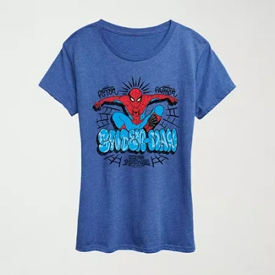 Novelty T-shirts Brand New Day Peter Parker Womens Crew Neck Short Sleeve Regular Fit Spiderman Graphic T-shirt In Blue