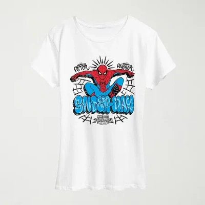 Novelty T-shirts Brand New Day Peter Parker Womens Crew Neck Short Sleeve Regular Fit Spiderman Graphic T-shirt In White