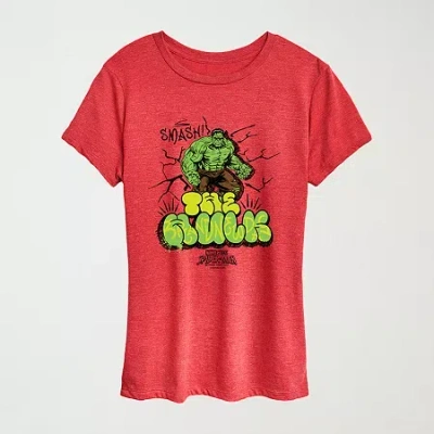 Novelty T-shirts Brand New Day The Hulk Womens Crew Neck Short Sleeve Regular Fit Hulk Spiderman Graphic T-shirt In Red