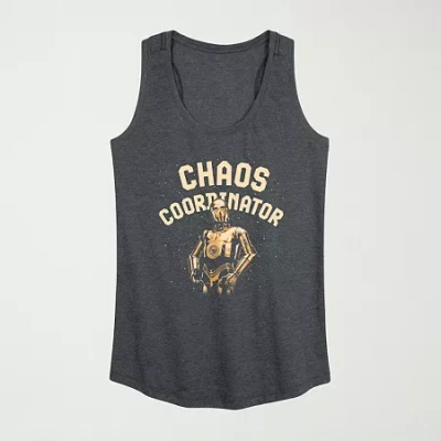 Novelty T-shirts Chaos Coordinator C3po Womens Scoop Neck Sleeveless Star Wars Tank Top In Gray