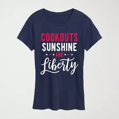 Novelty T-shirts Cookouts Sunshine And Liberty Womens Crew Neck Short Sleeve Classic Fit Graphic T-shirt In Blue