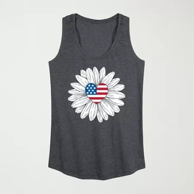 Novelty T-shirts Daisy Flag Heart Center Womens Crew Neck Sleeveless Daisy Duck Tank Top In Gray