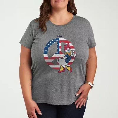 Novelty T-shirts Daisy Peace Womens Plus Crew Neck Short Sleeve Daisy Duck T-shirt In Gray