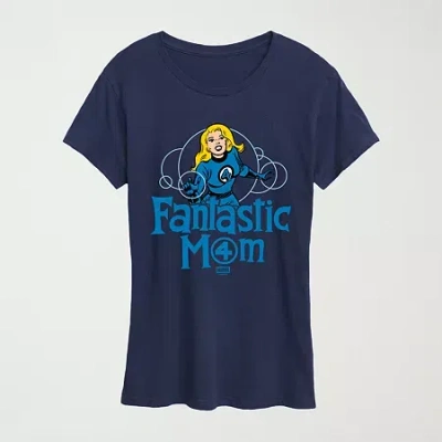 Novelty T-shirts Fantastic Mom Womens Crew Neck Short Sleeve Classic Fit Marvel Graphic T-shirt In Blue