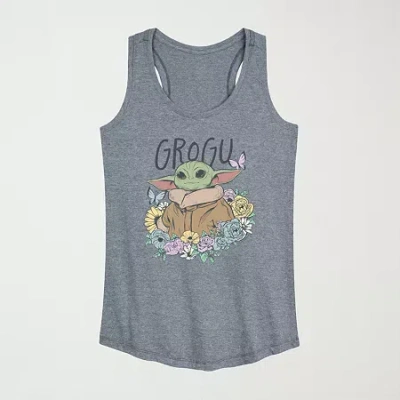 Novelty T-shirts Floral Spring Grogu Womens Scoop Neck Sleeveless Baby Yoda Tank Top In Gray