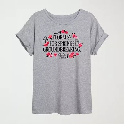 Novelty T-shirts Florals For Spring Womens Juniors Crew Neck Short Sleeve Oversized Graphic T-shirt In Gray