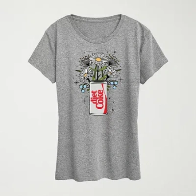 Novelty T-shirts Flowers With Coke Can Womens Crew Neck Short Sleeve Classic Fit Graphic T-shirt In Gray