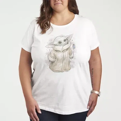 Novelty T-shirts Grogu Tonal Washed Womens Plus Crew Neck Short Sleeve Baby Yoda T-shirt In White