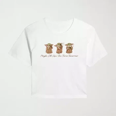 Novelty T-shirts Grogu Use Force Tomorrow Cropped Womens Juniors Crew Neck Short Sleeve Classic Fit Baby Yoda Star Wa In White