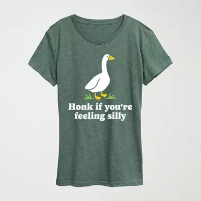 Novelty T-shirts Honk If Feeling Silly Womens Crew Neck Short Sleeve Classic Fit Graphic T-shirt In Green