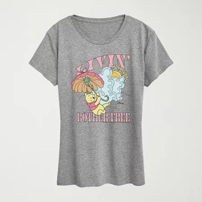 Novelty T-shirts Livin Bother Free Womens Crew Neck Short Sleeve Classic Fit Winnie The Pooh Graphic T-shirt In Gray
