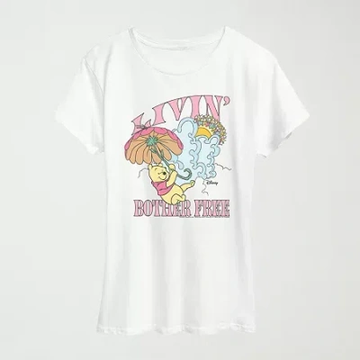 Novelty T-shirts Livin Bother Free Womens Crew Neck Short Sleeve Classic Fit Winnie The Pooh Graphic T-shirt In White