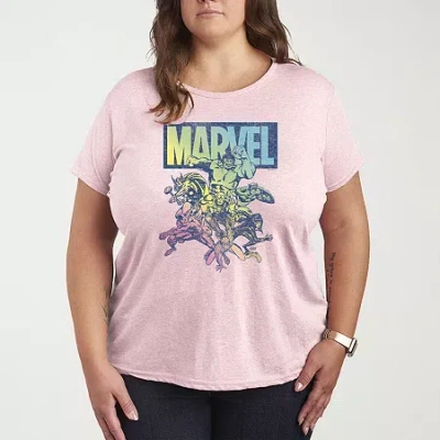 Novelty T-shirts Marvel Group Rainbow Womens Plus Crew Neck Short Sleeve Marvel T-shirt In Multi