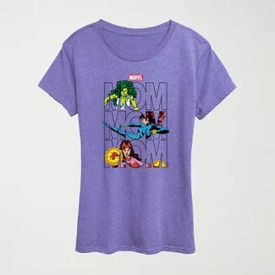 Novelty T-shirts Marvel Mom Womens Crew Neck Short Sleeve Classic Fit Marvel Graphic T-shirt In Purple
