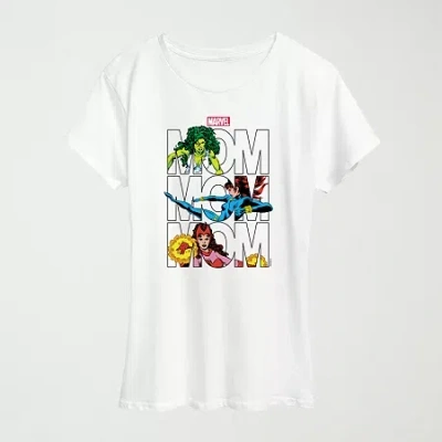 Novelty T-shirts Marvel Mom Womens Crew Neck Short Sleeve Classic Fit Marvel Graphic T-shirt In White