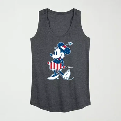 Novelty T-shirts Minnie Flag Pattern Womens Scoop Neck Sleeveless Minnie Mouse Tank Top In Gray