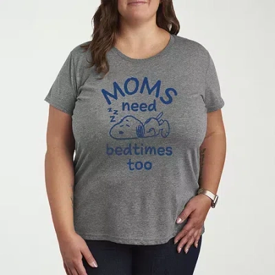 Novelty T-shirts Moms Need Bedtimes Too Snoopy Womens Plus Crew Neck Short Sleeve T-shirt In Gray