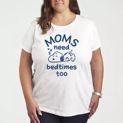 Novelty T-shirts Moms Need Bedtimes Too Snoopy Womens Plus Crew Neck Short Sleeve T-shirt In White