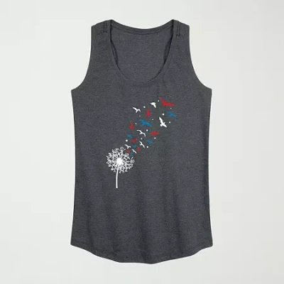 Novelty T-shirts Patriotic Dandelion Birds Womens Crew Neck Sleeveless Tank Top In Gray