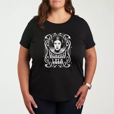 Novelty T-shirts Princess Leia Art Nouveau Womens Plus Crew Neck Short Sleeve Star Wars T-shirt In Black