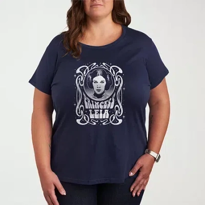 Novelty T-shirts Princess Leia Art Nouveau Womens Plus Crew Neck Short Sleeve Star Wars T-shirt In Blue