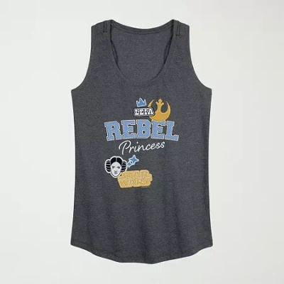 Novelty T-shirts Rebel Princess Faux Patches Womens Scoop Neck Sleeveless Star Wars Tank Top In Gray
