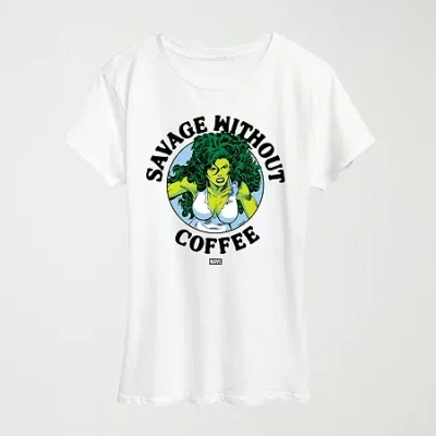 Novelty T-shirts Savage Without Coffee Womens Crew Neck Short Sleeve Classic Fit Marvel Graphic T-shirt In Beige