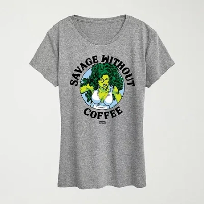 Novelty T-shirts Savage Without Coffee Womens Crew Neck Short Sleeve Classic Fit Marvel Graphic T-shirt In Gray