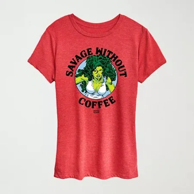 Novelty T-shirts Savage Without Coffee Womens Crew Neck Short Sleeve Classic Fit Marvel Graphic T-shirt In Red