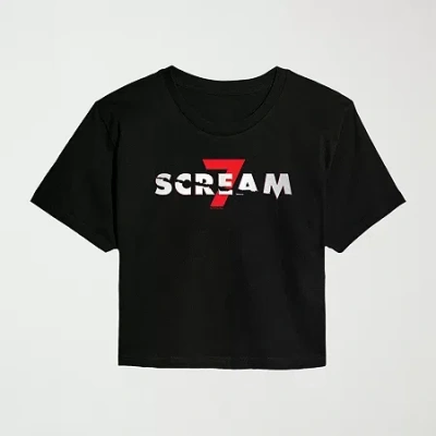 Novelty T-shirts Scream 7 Logo Cropped Womens Juniors Crew Neck Short Sleeve Classic Fit Graphic T-shirt In Black