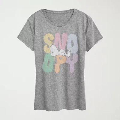 Novelty T-shirts Sleepy Snoopy Tonal Washed Womens Crew Neck Short Sleeve Classic Fit Snoopy Graphic T-shirt In Gray