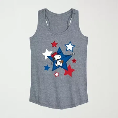 Novelty T-shirts Snoopy Baseball Stars Womens Scoop Neck Sleeveless Snoopy Tank Top In Gray