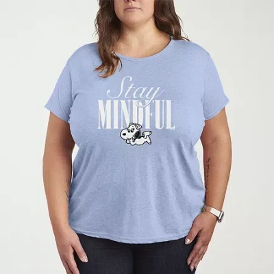 Novelty T-shirts Stay Mindful Womens Plus Crew Neck Short Sleeve Peanuts T-shirt In Blue