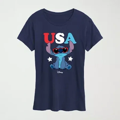 Novelty T-shirts Stitch Usa Sunglasses Womens Crew Neck Short Sleeve Classic Fit Graphic T-shirt In Blue