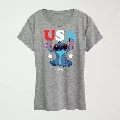 Novelty T-shirts Stitch Usa Sunglasses Womens Crew Neck Short Sleeve Classic Fit Graphic T-shirt In Gray