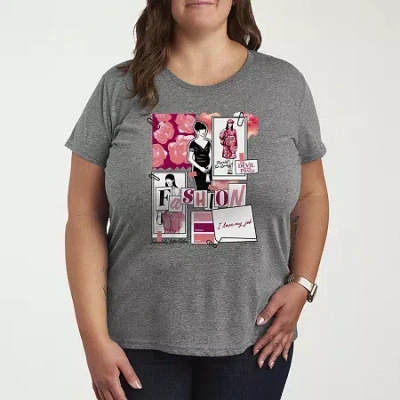 Novelty T-shirts Tdwp Fashion Sketchbook Womens Plus Crew Neck Short Sleeve T-shirt In Gray