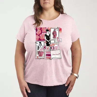 Novelty T-shirts Tdwp Fashion Sketchbook Womens Plus Crew Neck Short Sleeve T-shirt In Pink