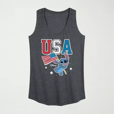 Novelty T-shirts Usa Stitch Womens Crew Neck Sleeveless Tank Top In Gray