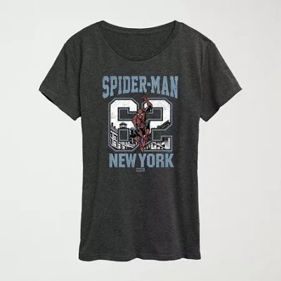 Novelty T-shirts Womens Crew Neck Short Sleeve Classic Fit Spiderman Graphic T-shirt In Gray