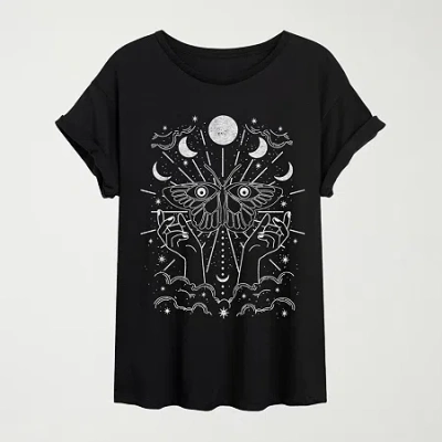 Novelty T-shirts Womens Juniors Crew Neck Short Sleeve Oversized Graphic T-shirt In Black