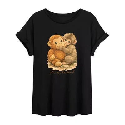 Novelty T-shirts Womens Juniors Crew Neck Short Sleeve Oversized Graphic T-shirt In Black