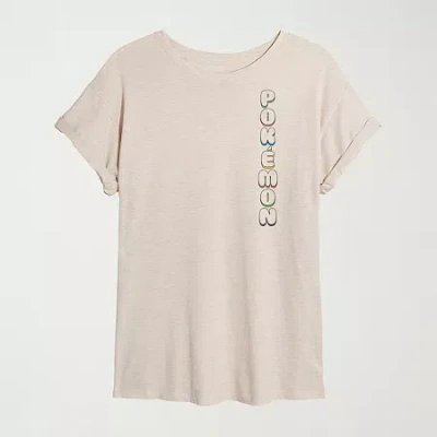 Novelty T-shirts Womens Juniors Crew Neck Short Sleeve Oversized Pokemon Graphic T-shirt In Nude