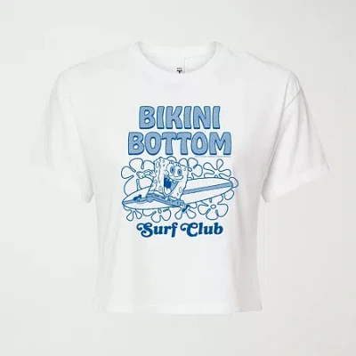 Novelty T-shirts Womens Juniors Crew Neck Short Sleeve Regular Fit Spongebob Graphic T-shirt In White