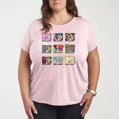 Novelty T-shirts Womens Plus Crew Neck Short Sleeve Mtv T-shirt In Multi