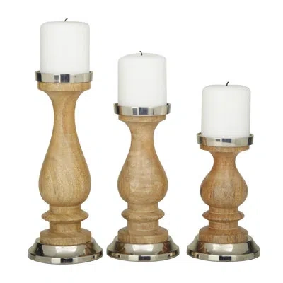 Novogratz 11.55'' H Wood Tabletop Candlestick In Brown,sliver