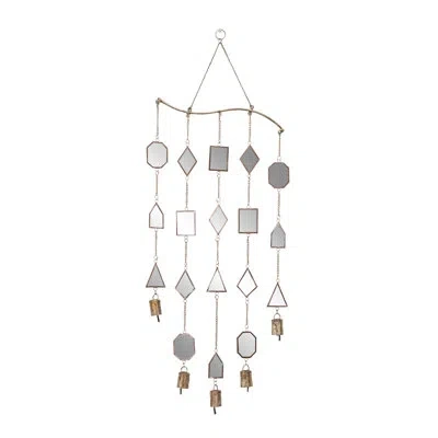 Novogratz 14” X 32” Large Geometric Shape Decorative Gold Metal Wind Chime W/ Bells & Mirrors In Silver