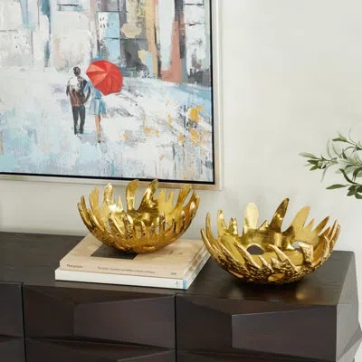 Novogratz Aluminum Metal Decorative Bowl Set In Gold