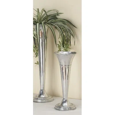 Novogratz Aluminum Metal Flute Shaped Decorative Silver Vase