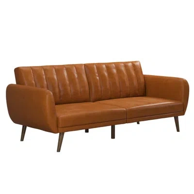 Novogratz Brittany 81.5'' Vegan Leather Convertible Sofa In Brittany Camel Faux Leather