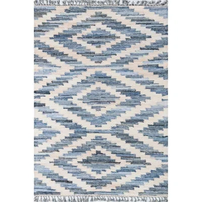 Novogratz California Geometric Hand-woven Flatweave Cotton Blue Area Rug